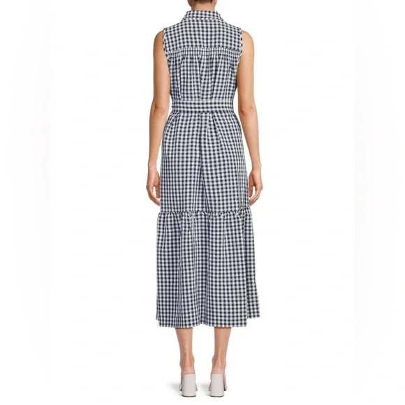 NWT Tommy Hilfiger Navy Gingham Sleeveless Belted Midi Dress, size 10 - Picture 2 of 16